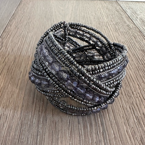 Jewelry - Silver and Black Woven Cuff Bracelet with Sparkling Embellishments